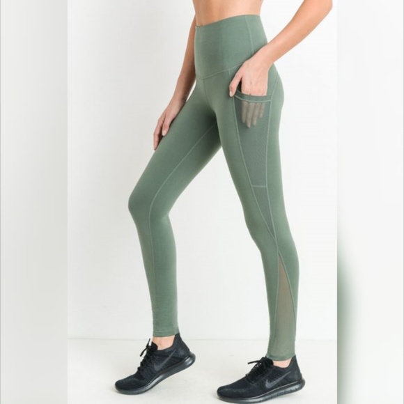 Mono B Pants - Highwaist Splice Mesh Pocket Full Leggings - Kiwi